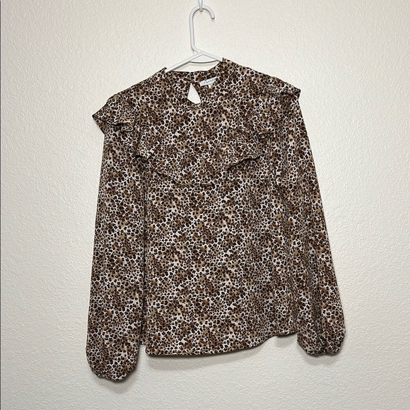 Topshop Blouse Size 8 Animal Print Ruffle Yoke Blouse - Picture 1 of 10